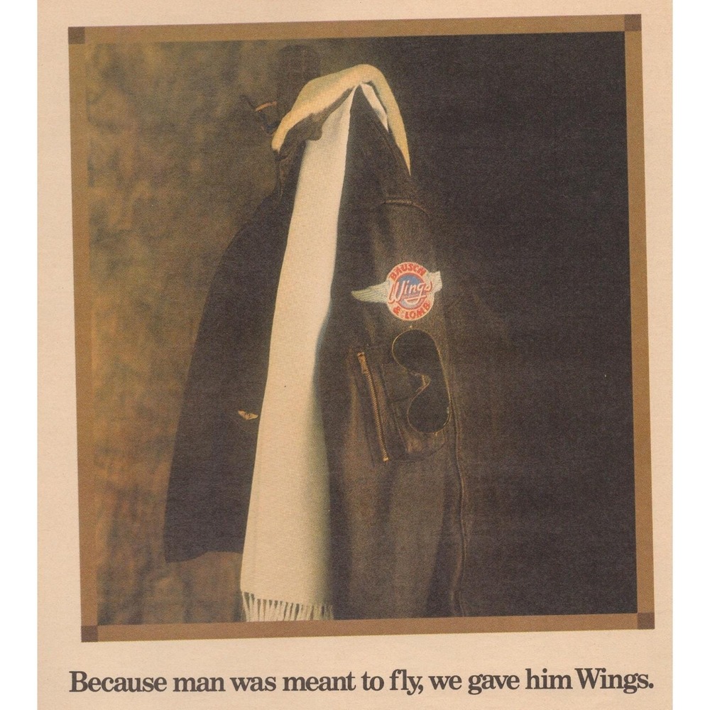 Vintage 1986 Bausch & Lomb Wings Print Ad Aviation Sunglasses Leather Jacket